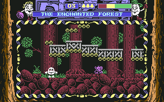 Dizzy: Prince of the Yolkfolk (Commodore 64) screenshot: The enchanted forest...