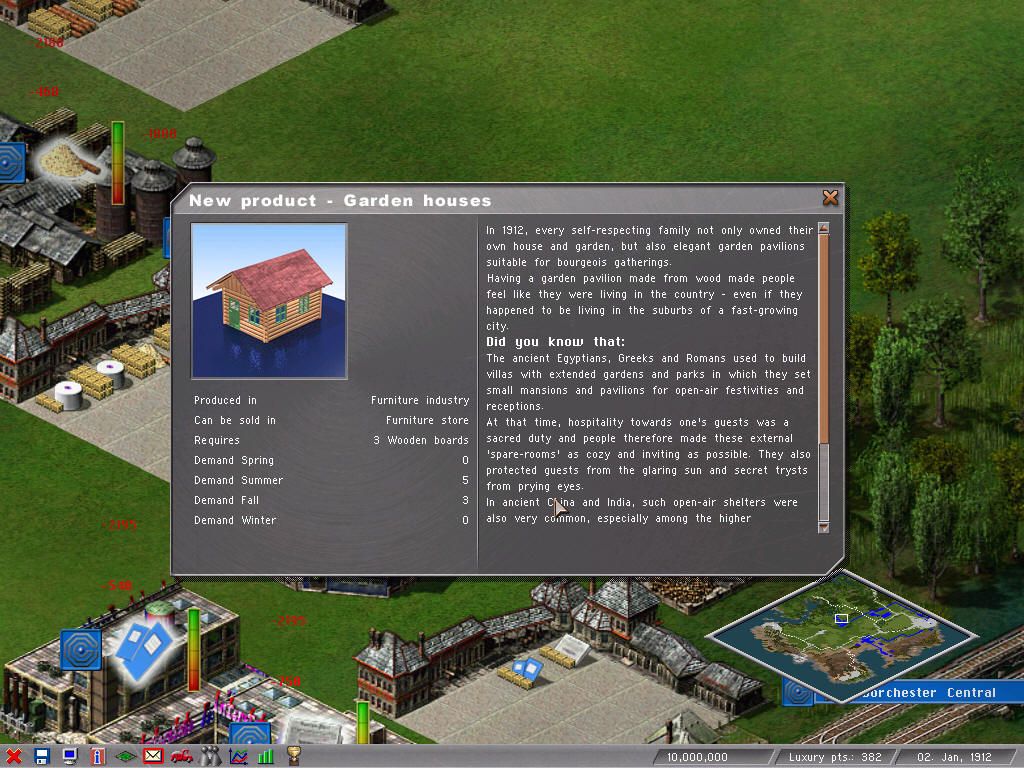 Industry Giant II (Windows) screenshot: New products become available as time passes.