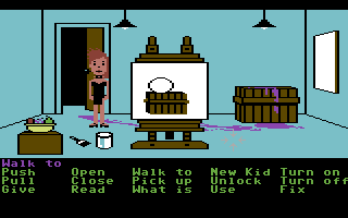 Maniac Mansion (Commodore 64) screenshot: Razor explores the mansion