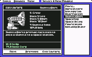 Earth Orbit Stations (Commodore 64) screenshot: Library: details of the very cool shuttle port.