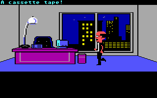 Maniac Mansion (Commodore 64) screenshot: Mark Eteer, the head of the Three Guys Who Will Publish Anything, in a cutscene.