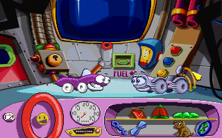 Putt-Putt Goes to the Moon (DOS) screenshot: Some assembly required before the return to Earth.