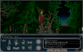 Die Sage von Nietoom (DOS) screenshot: Inside the forest, walking towards a glowing light.