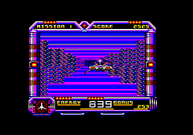 Galaxy Force II (Amstrad CPC) screenshot: Fighting inside the base.