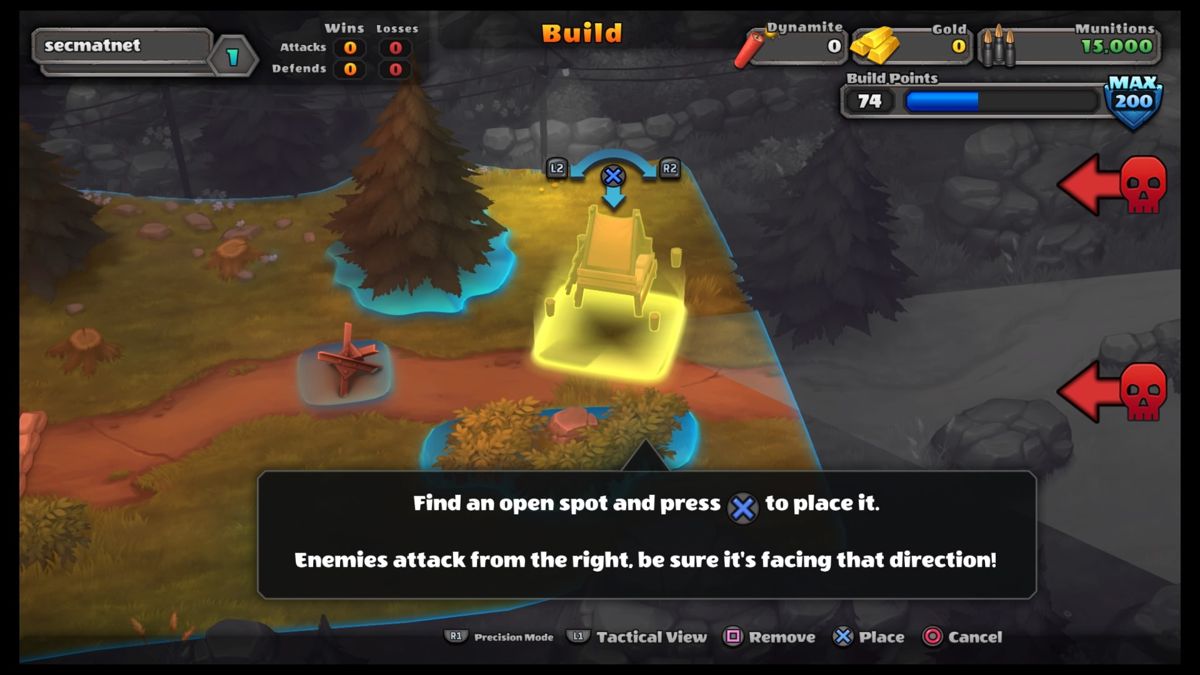 Guns Up! (PlayStation 4) screenshot: Placing a sniper tower