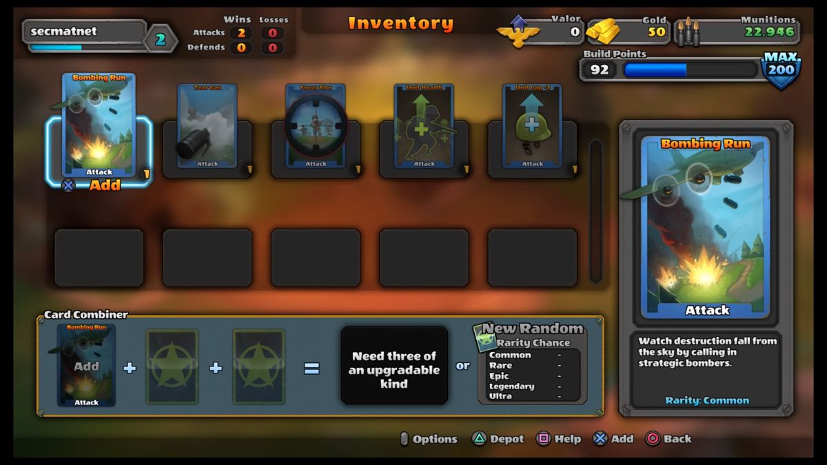 Guns Up! (PlayStation 4) screenshot: Inventory cards