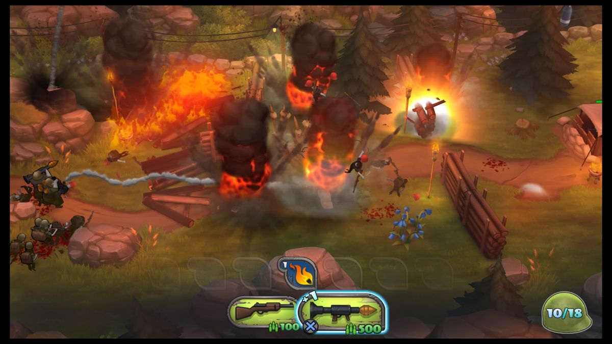 Guns Up! (PlayStation 4) screenshot: Carpet bombing in progress