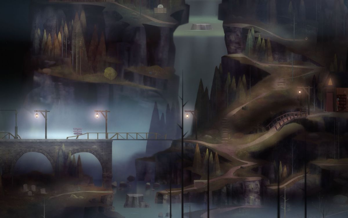 Oxenfree (Windows) screenshot: Zoomed out view of a location with many different paths.