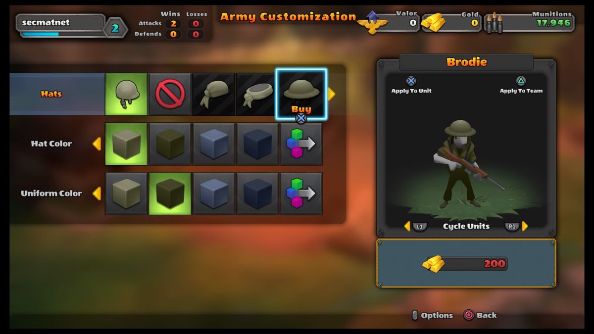 Guns Up! (PlayStation 4) screenshot: Customizing troops requires gold