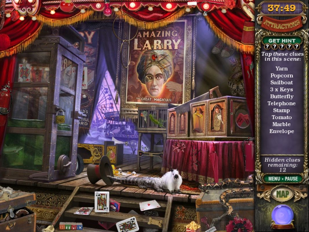 Mystery Case Files: Madame Fate (iPad) screenshot: Escape artist objects