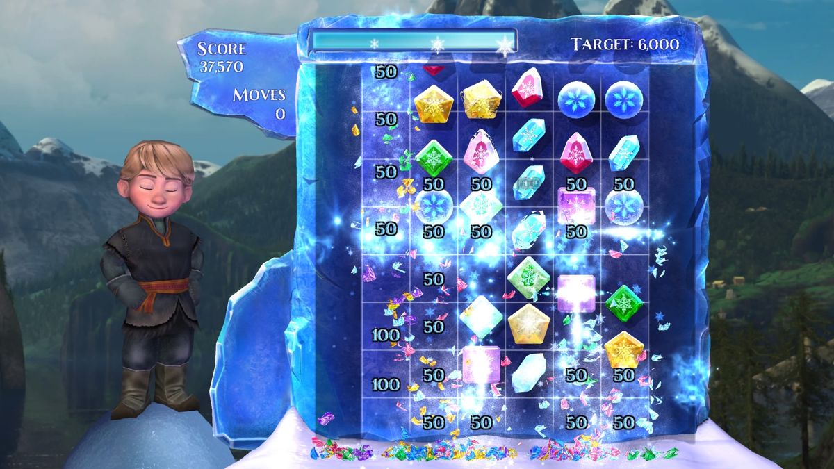 Frozen: Free Fall - Snowball Fight (PlayStation 4) screenshot: Free fall clears a whole bunch of crystals
