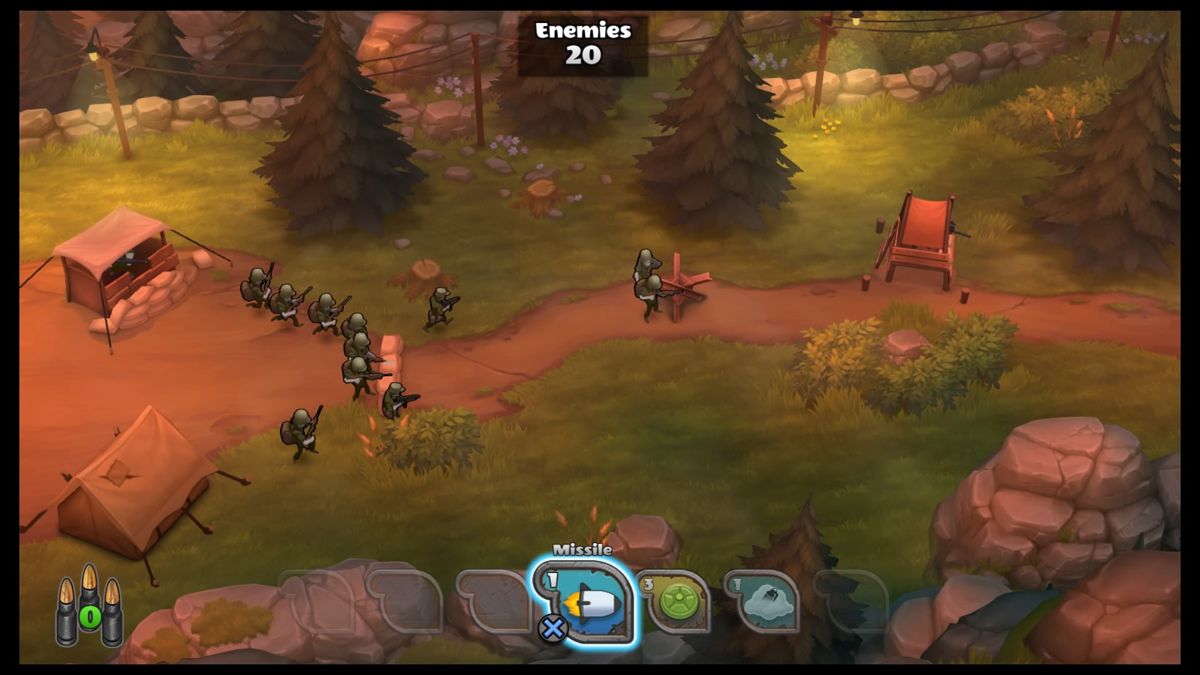 Guns Up! (PlayStation 4) screenshot: Defending your base against the enemy wave