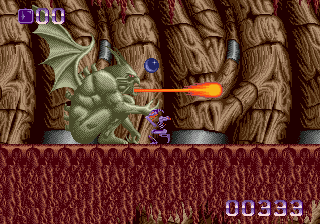 Shadow of the Beast (Genesis) screenshot: Fighting a gargoyle