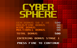 Cybersphere (DOS) screenshot: Tally screen (before a bonus stage).