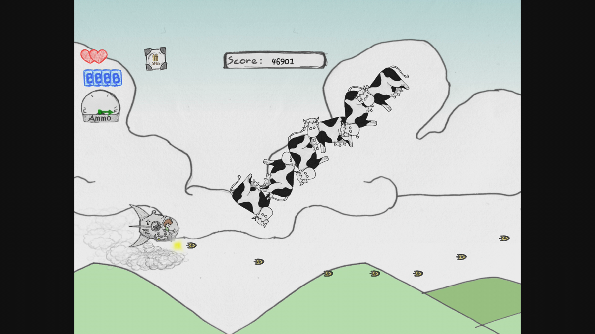 The Great Paper Adventure (Xbox 360) screenshot: Shooting some cows (Trial version)