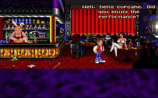 Bud Tucker in Double Trouble (DOS) screenshot: Interviewing Lola.