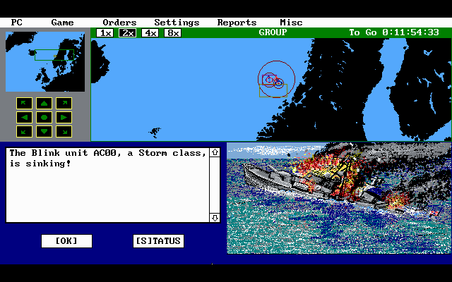 Harpoon (DOS) screenshot: Ship sunk!