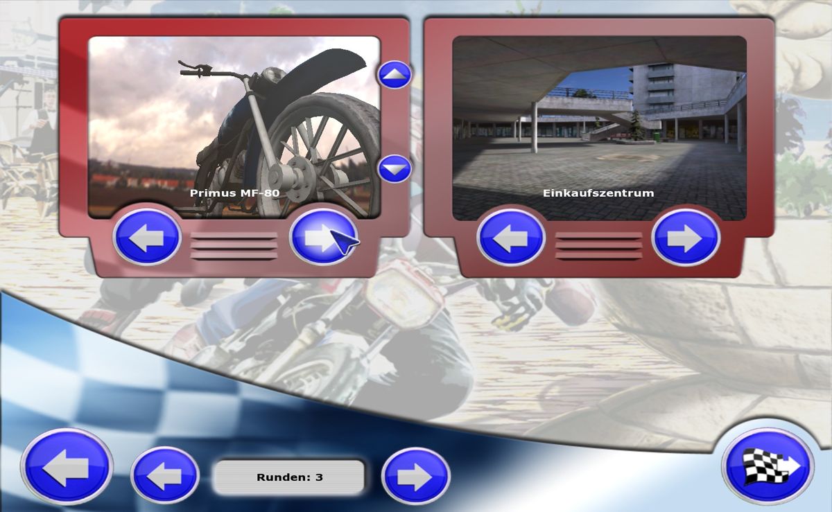 Mofa Racer (Windows) screenshot: Choose your Scooter and the track.