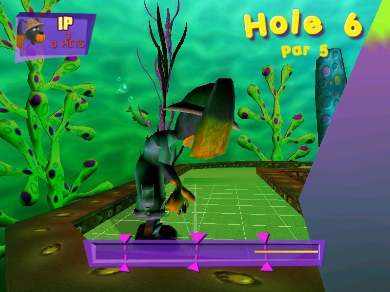 Crazy Golf (Windows) screenshot: This hole has three sliding ramps that try to push the ball out of bounds