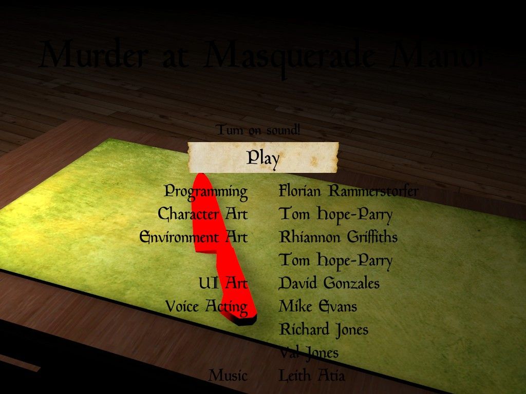 Murder at Masquerade Manor (Windows) screenshot: Title screen with credits