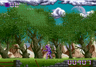 Shadow of the Beast (Genesis) screenshot: Walking through a forest