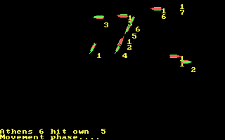 RAM! (DOS) screenshot: Incomprehensible mess. Ships ramming one another. Chaos.