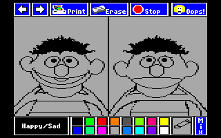 The Sesame Street Crayon: Opposites Attract (DOS) screenshot: Happy/Sad is not colored (MCGA 256)