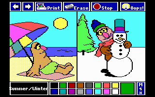 The Sesame Street Crayon: Opposites Attract (DOS) screenshot: Summer/Winter is colored (EGA 16)