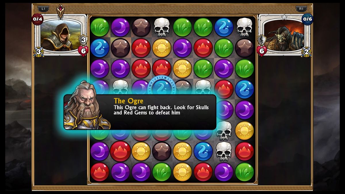 Gems of War (PlayStation 4) screenshot: Fighting against an ogre
