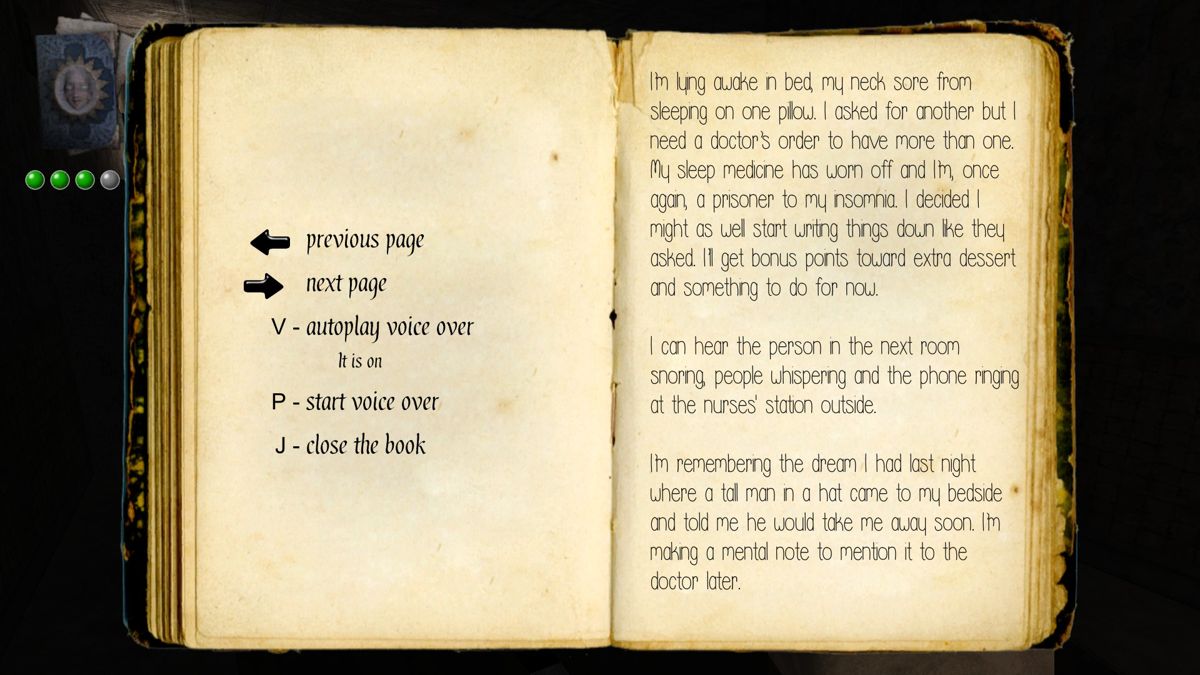 The Hat Man: Shadow Ward (Windows) screenshot: The first page of her journal.