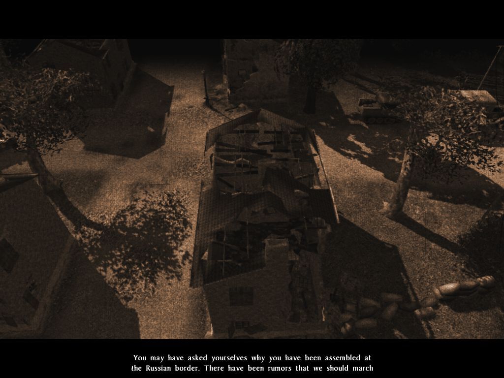 Moscow to Berlin: Red Siege (Windows) screenshot: The Campaign mode starts with a sepia flyby while the background story is explained
