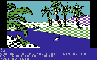 Death in the Caribbean (Commodore 64) screenshot: A bottle floating in the water.