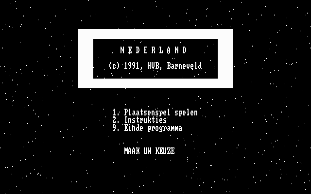 Nederland (DOS) screenshot: Main menu
