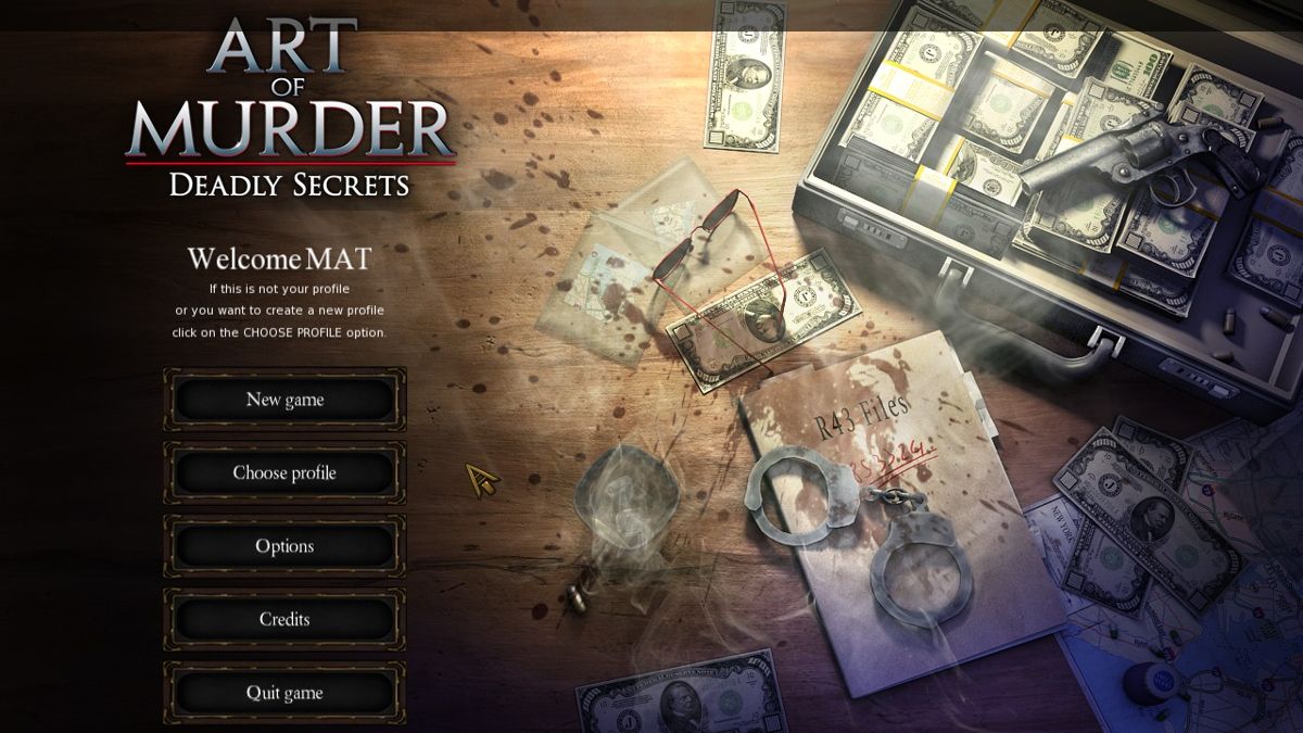 Art of Murder: Deadly Secrets (Windows) screenshot: Main menu