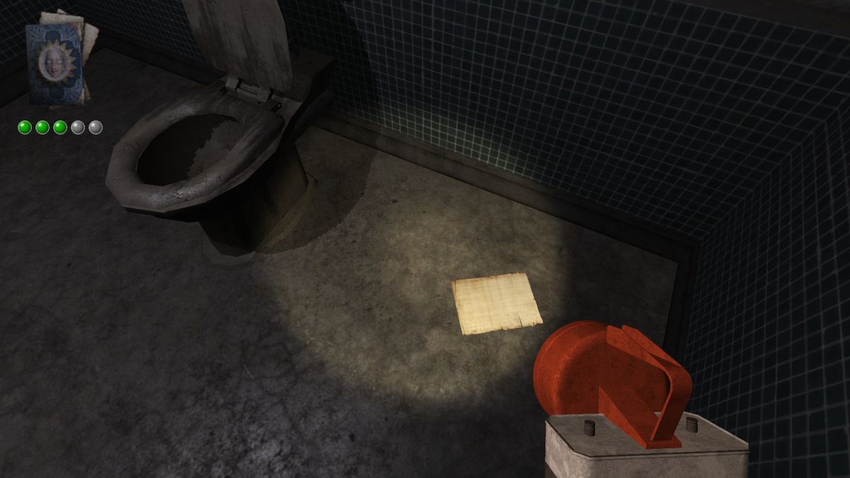 The Hat Man: Shadow Ward (Windows) screenshot: You'll find the journal pages everywhere. Here we have one beside a toilet.