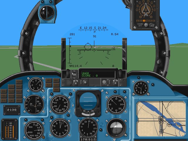 Hind (DOS) screenshot: The distinctive Russian blue cockpits