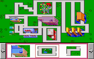 Stickybear: Town Builder (DOS) screenshot: Filling the town up with buildings