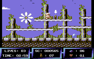 Bobix (Commodore 64) screenshot: Collect all bottles to complete a level