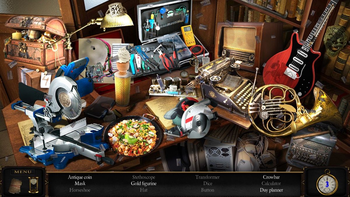 Art of Murder: Deadly Secrets (Windows) screenshot: Searching for a key among all these scattered items