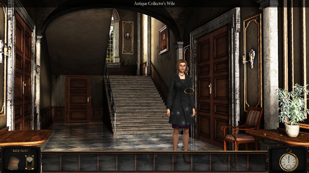 Art of Murder: Deadly Secrets (Windows) screenshot: Talking to antique collector's widow