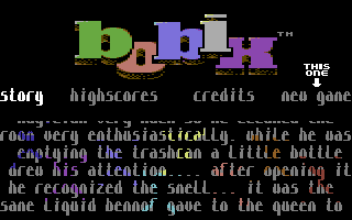 Bobix (Commodore 64) screenshot: Title screen and story