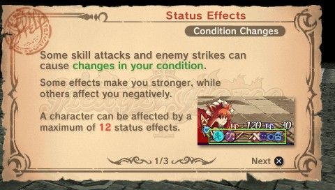 Hexyz Force (PSP) screenshot: Be wary of status effects...