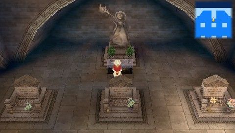 Hexyz Force (PSP) screenshot: Speaking of family, I'll leave a prayer for dear old granny here. May she rest in peace.