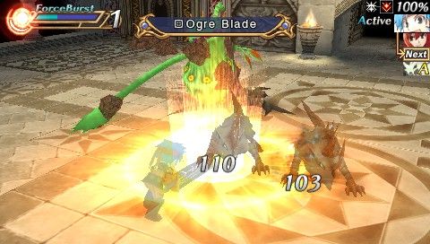 Hexyz Force (PSP) screenshot: Ogre Blade can attack multiples enemies at once. Pretty useful.