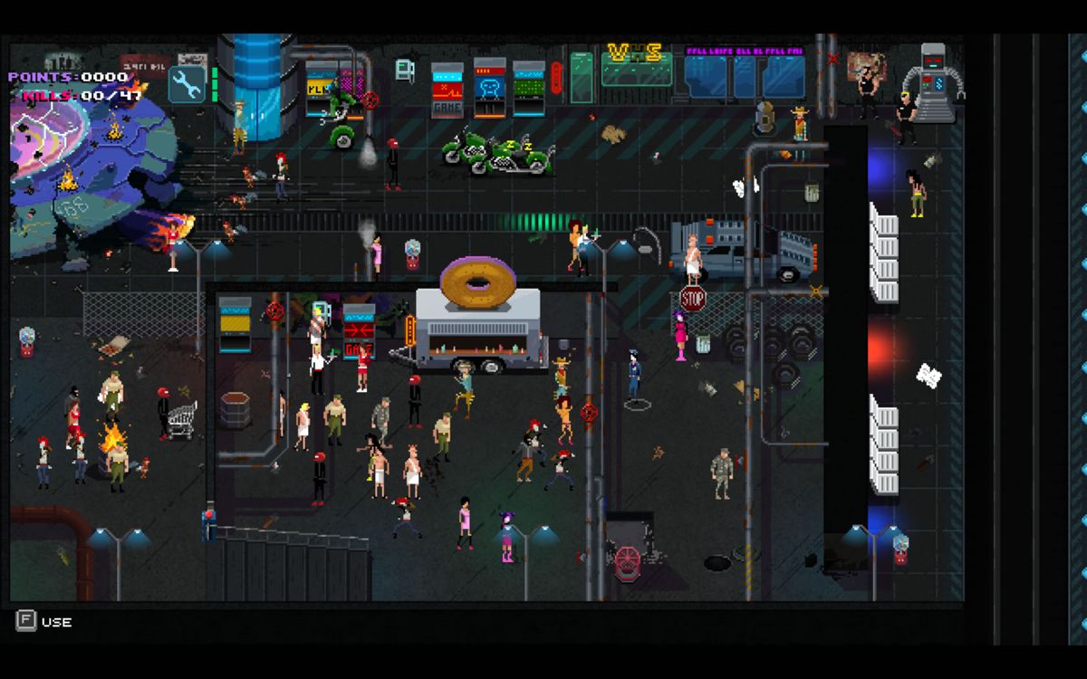 Party Hard (Windows) screenshot: One of the additional levels with aliens and a crashed UFO