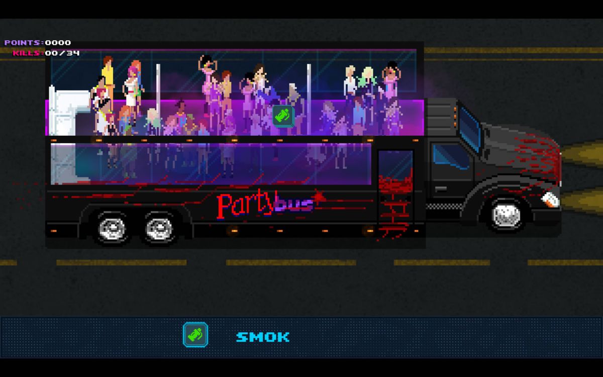 Party Hard (Windows) screenshot: A small level on a party bus