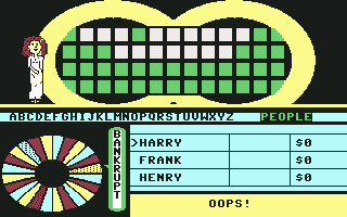 Wheel of Fortune: New 3rd Edition (Commodore 64) screenshot: DRAT! I hit Bankrupt.