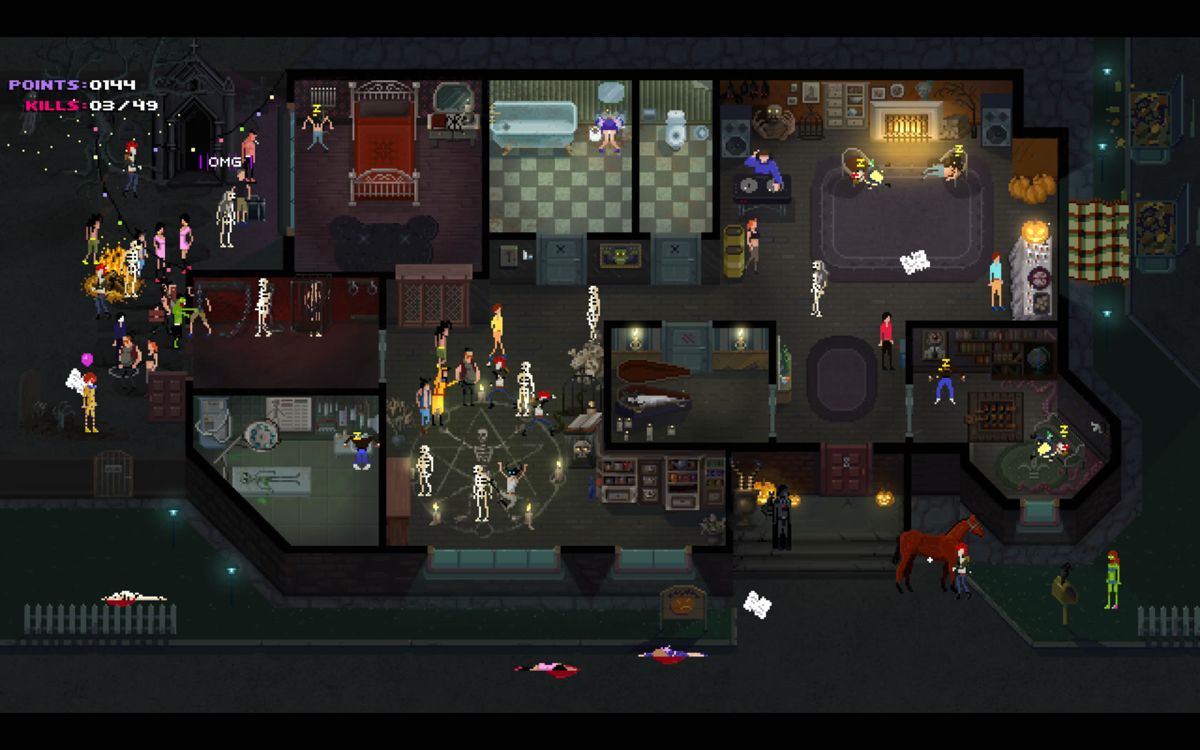 Party Hard (Windows) screenshot: A Halloween party level