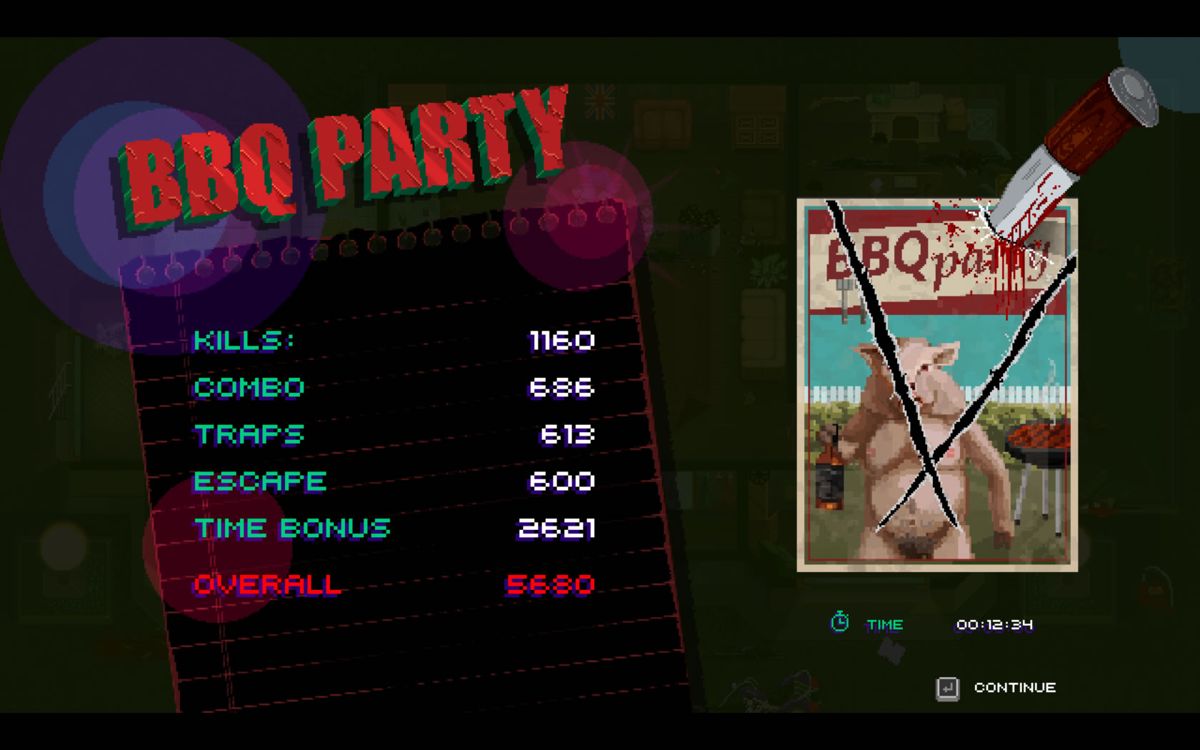 Party Hard (Windows) screenshot: Level results