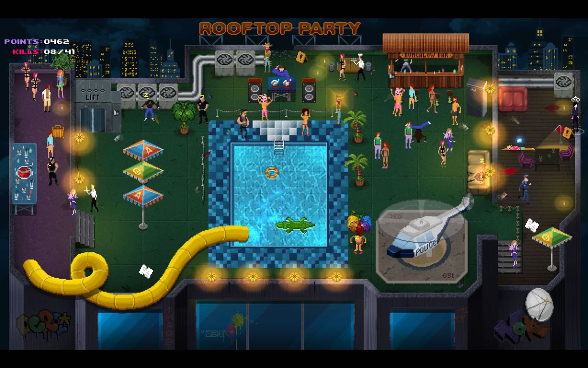 Party Hard (Windows) screenshot: A rooftop party